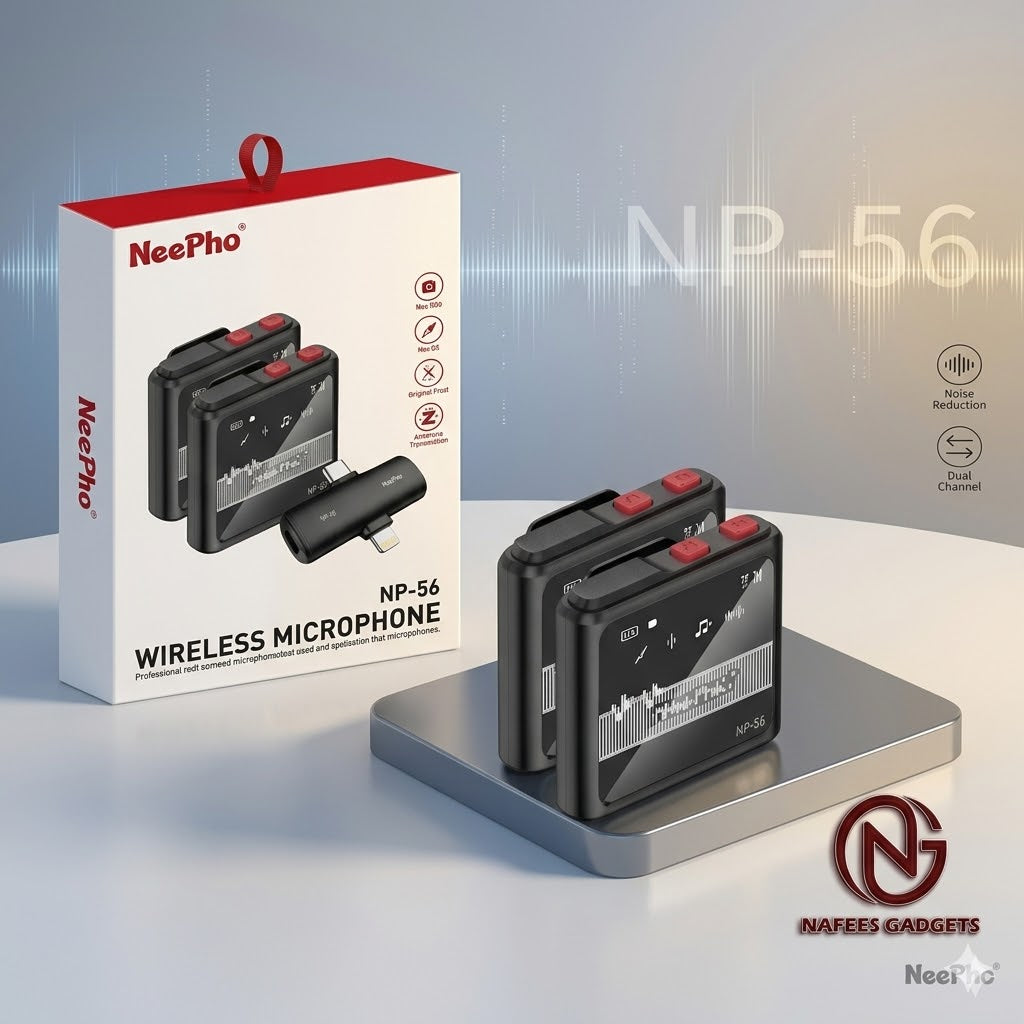 NeePho NP-56 Wireless Microphone Dual Channel - Professional Noise Reduction Mic for Type-C & iPhone - Best for Vlogging, YouTube & Live Streaming