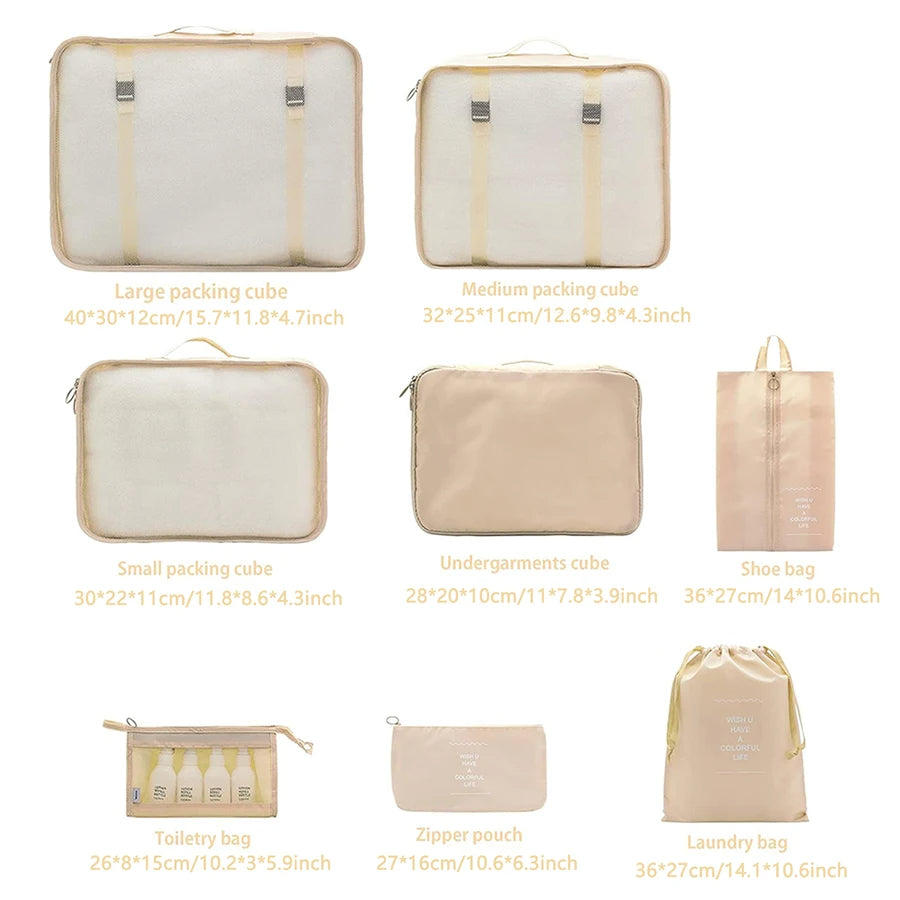 8pcs/Set Travel Storage Bag – Portable Luggage Organizer Clothes Tidy Pouch Zip Cube & Toiletry Bag – Multi
