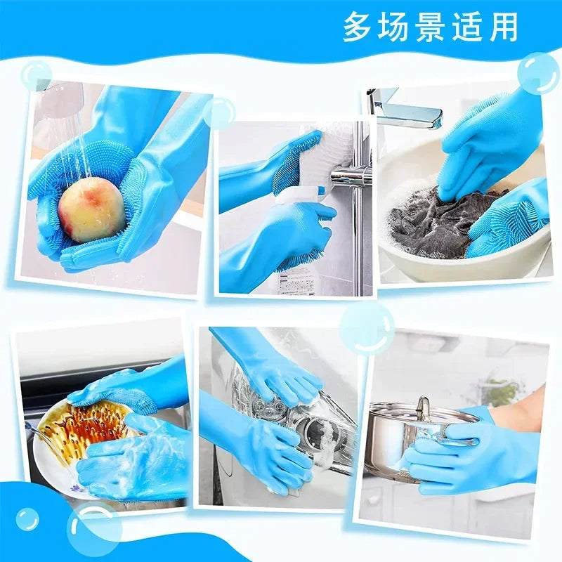 Magic Reusable Silicone Gloves with Wash Scrubber, Heat Resistant, for Cleaning, Household, Dish Washing, Washing the Car Bike
