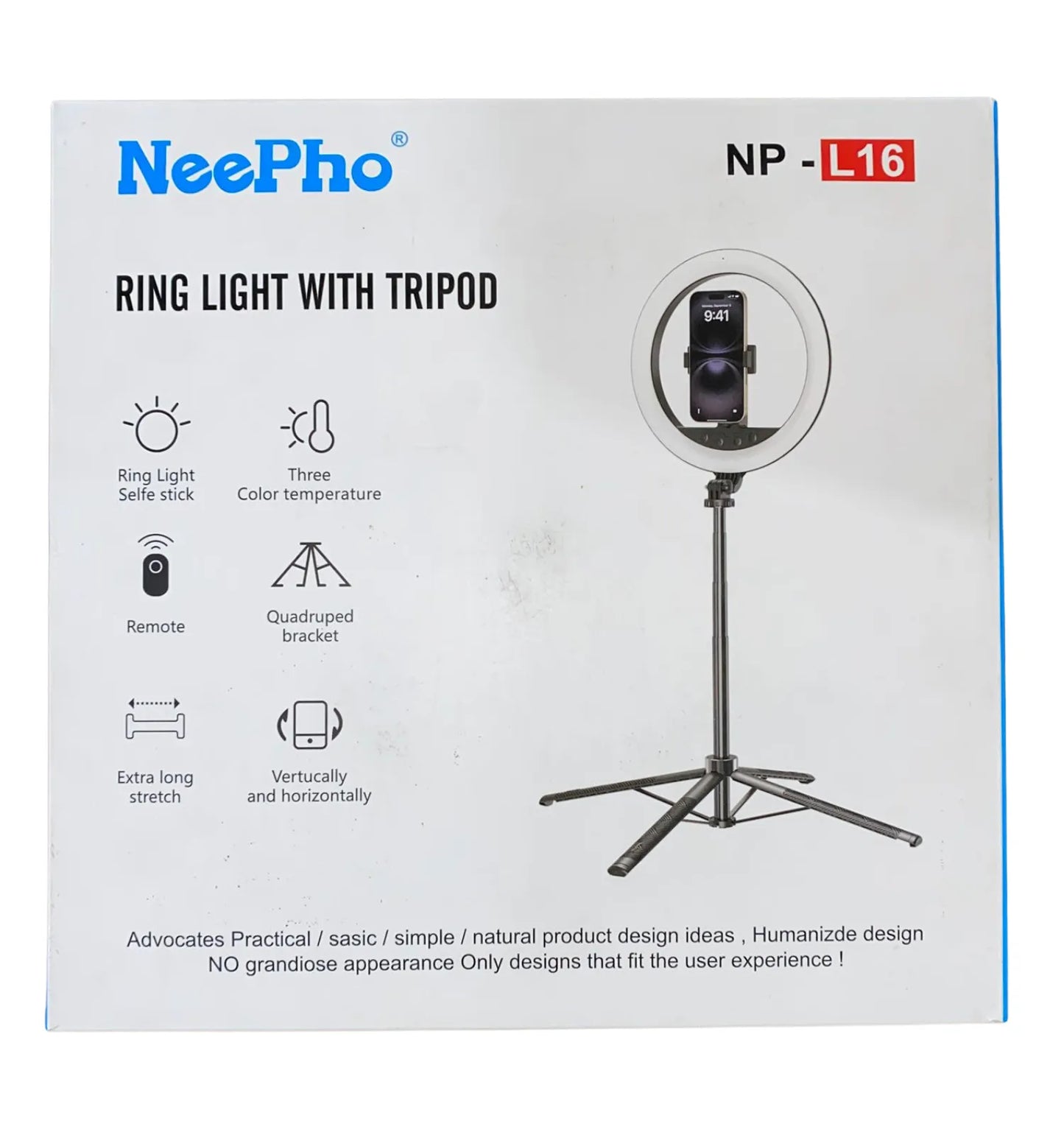 NeePho NP-L16 12-inch LED Ring Light with 2.1m Quadruped Tripod Stand & Bluetooth Remote | 3 Color Modes & Dimmable Brightness for Vlogging, TikTok, Makeup & Live Streaming