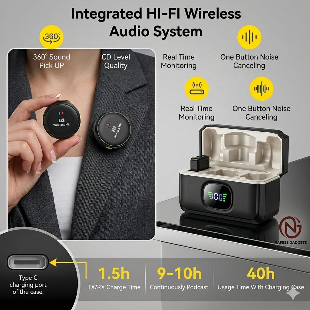 M19 Pro Wireless Microphone - Professional Dual Mic System with Charging Case & Noise Cancellation