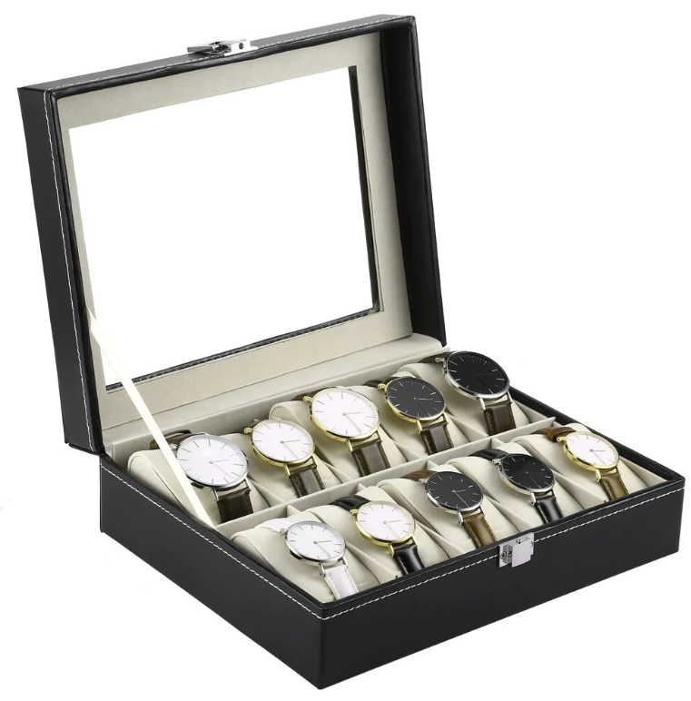 10 Grid PU Leather Watch Storage Box Organize for Watch