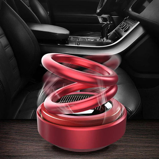 Solar Car Decoration Creative Double Ring Rotating Air Freshener Perfume Interior Car Dashboard Decor Toy
