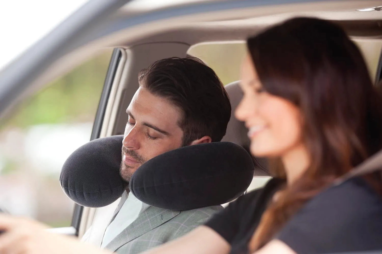 INTEX Inflatable Travel Neck Pillow - Soft Velvet Finish Neck Support for Car, Plane & Train Travel