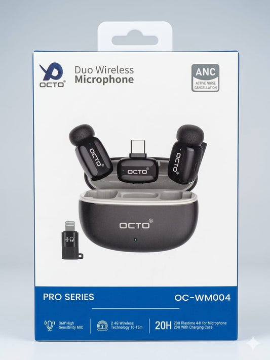 OCTO Pro Series OC-WM004 Duo Wireless Microphone – Compact Charging Case, ANC & 20H Battery (iPhone & Type-C Compatible)