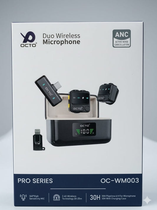 OCTO Pro Series OC-WM003 Duo Wireless Microphone – Professional Digital Display Mic with ANC & 30H Playtime