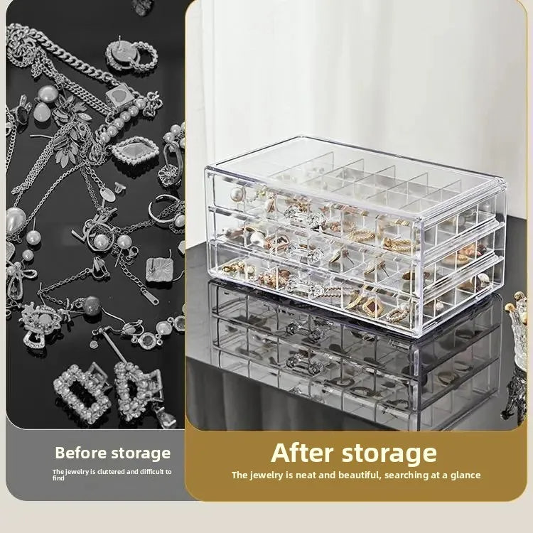 3 Layer Transparent Jewelry Organizer Box with Clear Drawers Multifunctional Storage for Rings Earrings Necklaces
