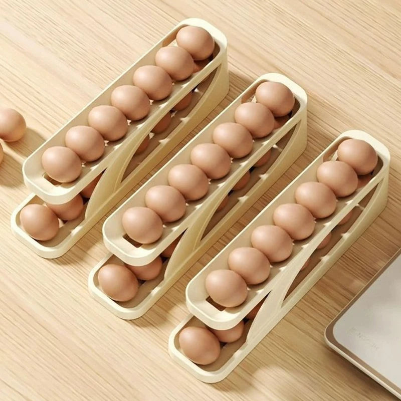Egg Box Rolling Tray Storage Container Organizer Holder For Refrigerator Storage Case 14 Grid