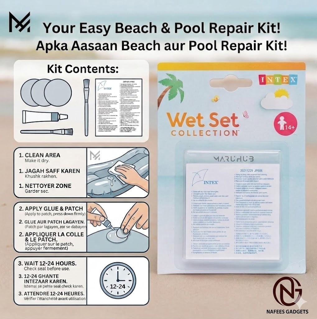 Intex Wet Set Repair Kit for Inflatables | Patch Kit for Air Mattresses, Pool Floats, and PVC Repairs
