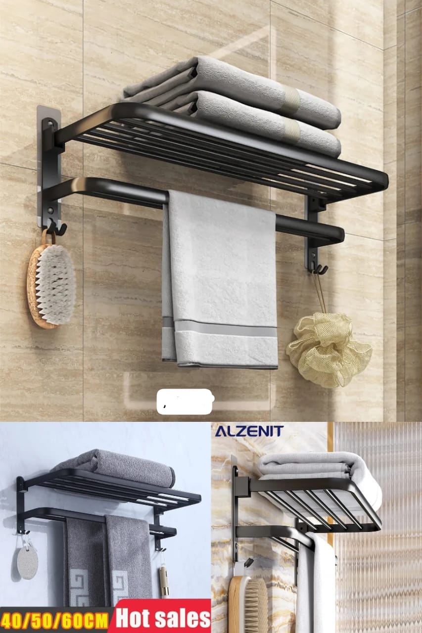 Foldable Wall Mounted Aluminum Towel Bar Rail Wall Rack For Bathroom