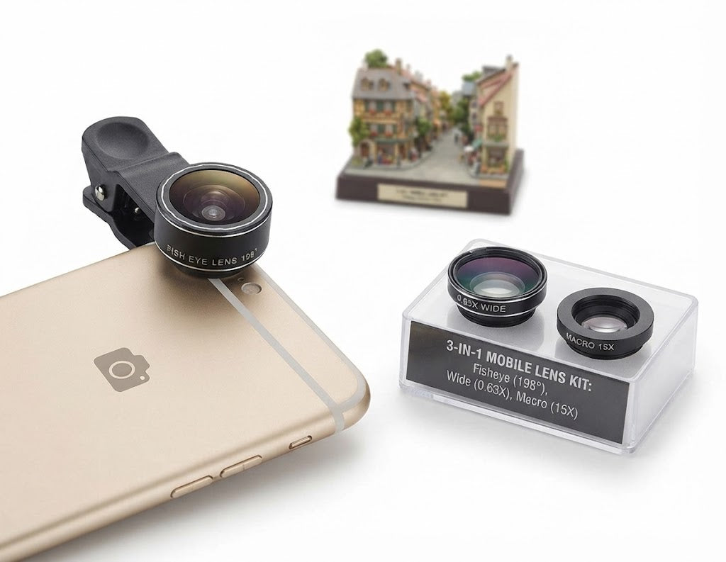 3-in-1 Universal Smartphone Camera Lens Kit - Fisheye, Wide Angle & Macro 0.63X wide-angle