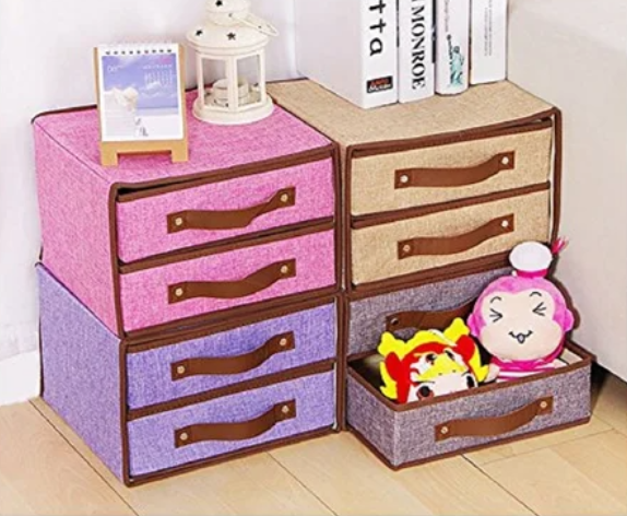 Foldable Fabric 2 Drawers Home Storage Organizer Storage Clothes Scarf Socks Fashion Organizer Box