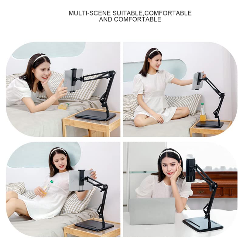 Professional Adjustable Desktop Overhead Phone Stand with Heavy Base | 360° Rotatable Articulating Cantilever Arm for Live Streaming, Video Recording & Overhead Shots