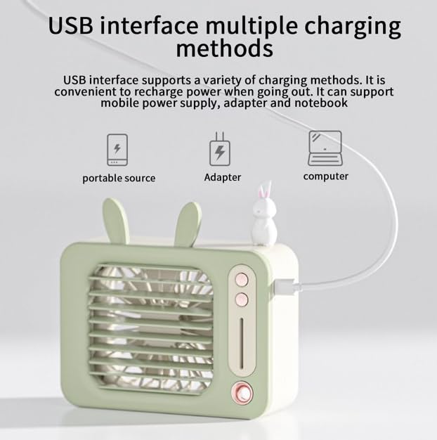 Retro TV Style Portable Air Cooler – Mini USB Humidifier Fan with Soft Night Light & 100mL Water Tank