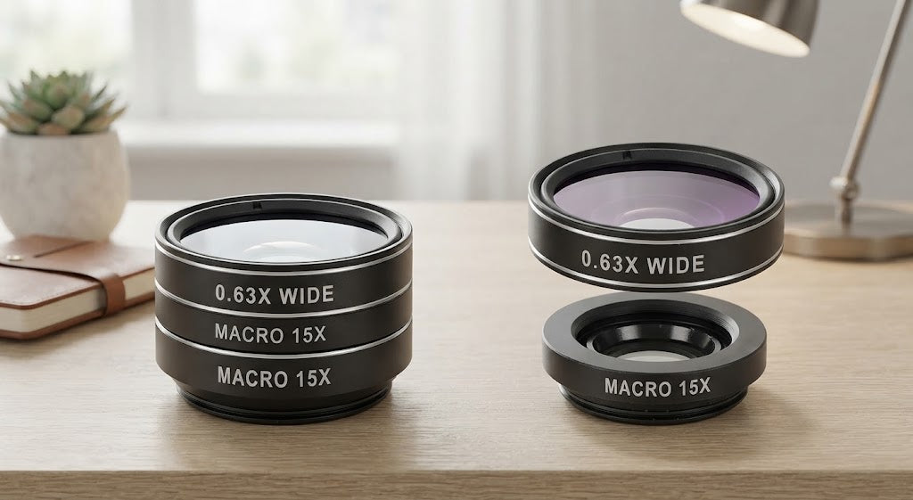 3-in-1 Universal Smartphone Camera Lens Kit - Fisheye, Wide Angle & Macro 0.63X wide-angle