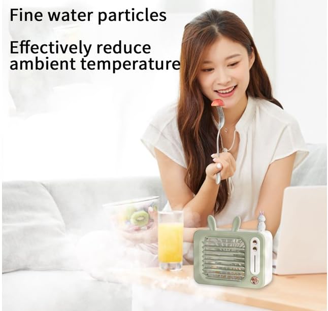 Retro TV Style Portable Air Cooler – Mini USB Humidifier Fan with Soft Night Light & 100mL Water Tank