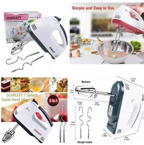 Super Hand Mixer Scarlett 7 Speed Easy To Hold Folds Blends