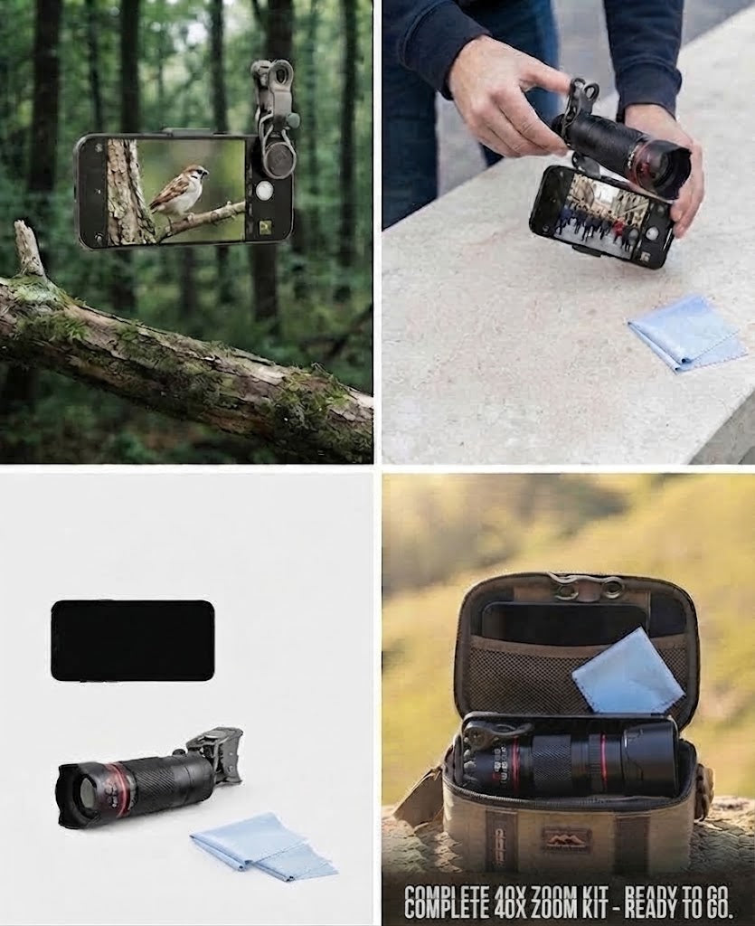 HD 40X Telephoto Mobile Phone Lens - Long Range Zoom Camera Lens with Clip for Smartphone