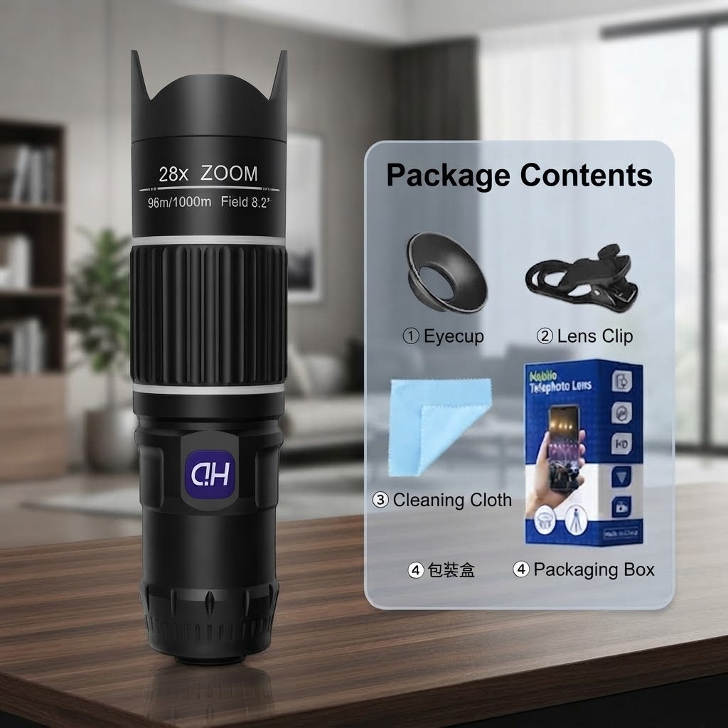 28X HD Telephoto Phone Camera Zoom Lens Kit with Universal Clip and Eyecup - Long Range Zoom for Smartphone Photography and Wildlife Vlogging