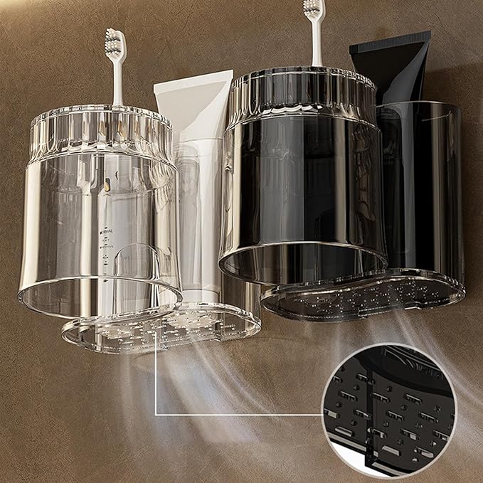 Toothbrush Holder Acrylic Plastic Luxury Style Wall-Mounted Bathroom Hanging Toothbrush Cup Holder Toilet Cup Bathroom Cup Simple Transparent Toothbrush Cup Bathroom Tumbler Bathroom Accessories