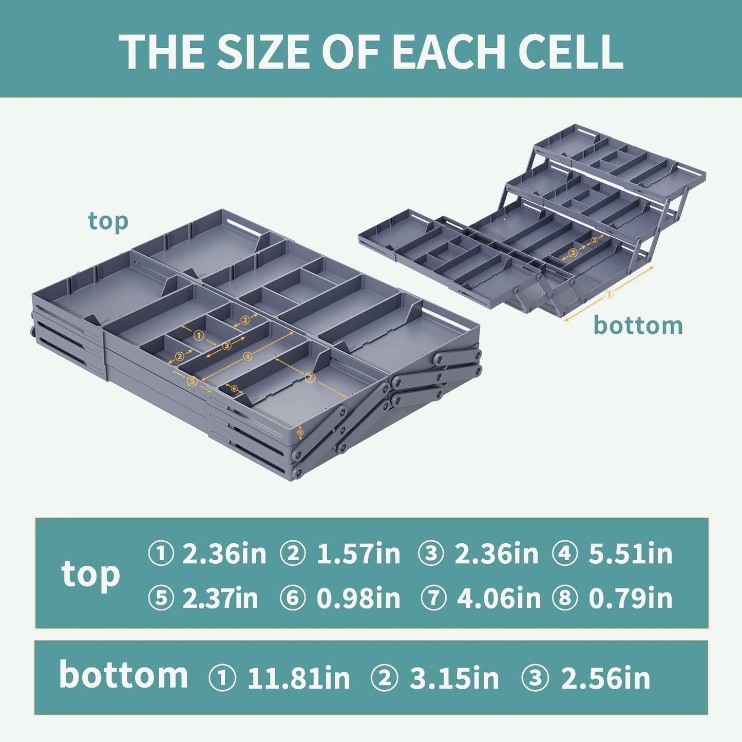 Multi-Tier Folding Drawer Organizer Tray Expandable Storage Box for Kitchen Utensils, Cosmetics, Jewelry, and Office Supplies