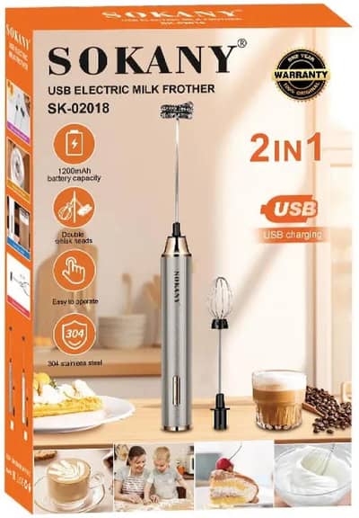 SOKANY 2 IN 1 Electric Rechargable Foamer Coffee & Egg Beater