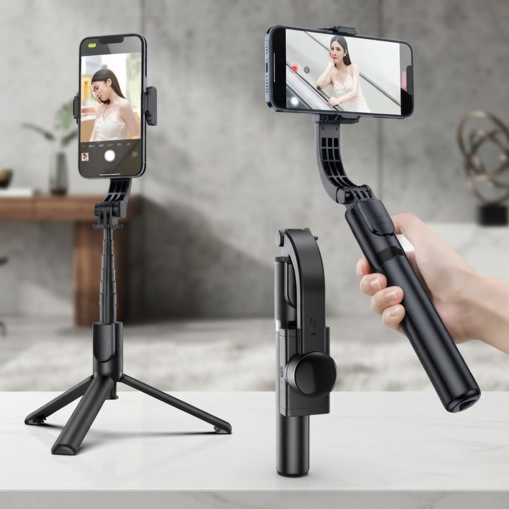 Plokama Gimbal Selfie Stick P66 (Up to 92cm, 360° Rotation, Anti-Shake,Tripod)