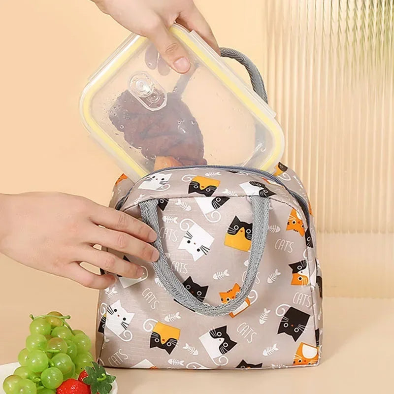 Printed Insulated HOT & COLD Lunch Bag – Canvas Fresh Handbag with Thickened Aluminum Film Lining