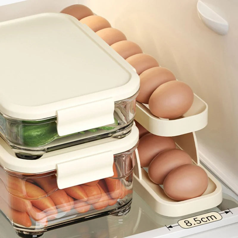 Egg Box Rolling Tray Storage Container Organizer Holder For Refrigerator Storage Case 14 Grid
