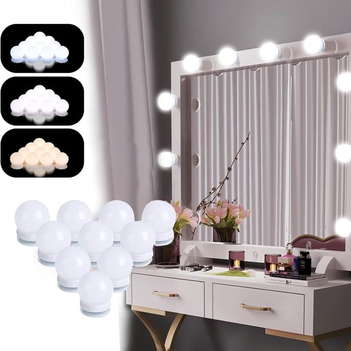 Hollywood Style LED Vanity Mirror Lights Kit - 10 Dimmable Bulbs, 3 Color Modes & USB Powered for Makeup Dressing Table