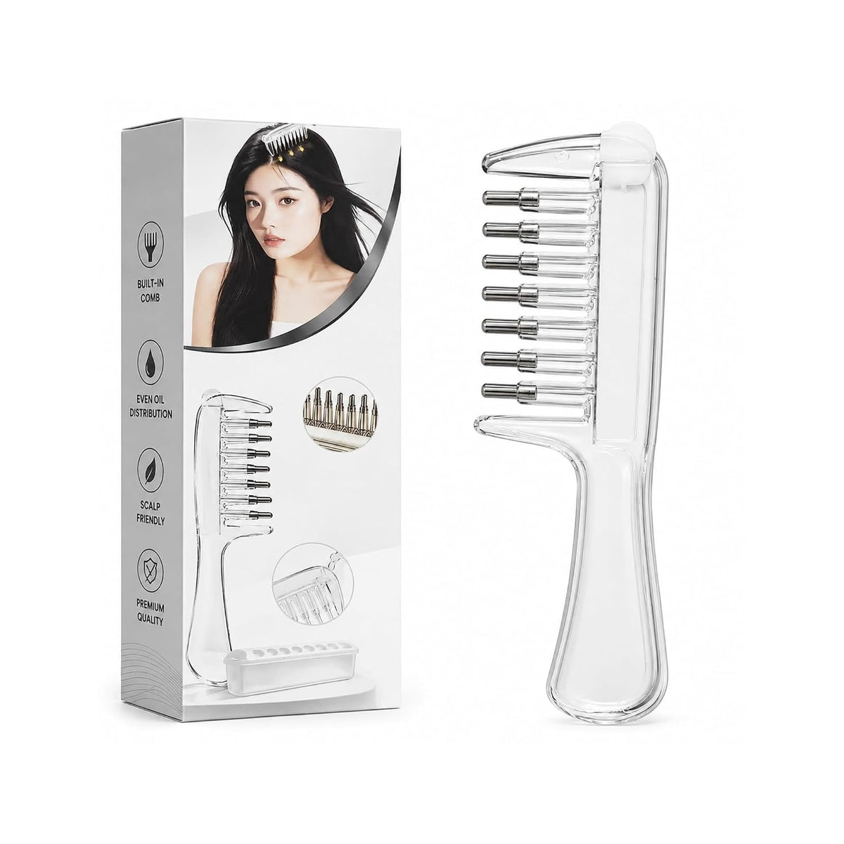 Liquid Hair Oil Applicator Comb Refillable Scalp Massager & Liquid Dispenser Oil Distribution Tool for All Hair Types & Growth Routines