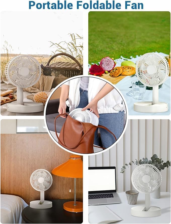 180° Adjustable Foldable Wireless Desk Fan – Portable Rechargeable USB Fan for Home, Office & Travel