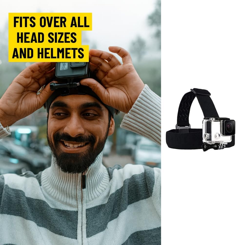 GoPro Head Strap Mount - Adjustable Elastic Head Belt for Action Cameras (Hero 11/10/9/8/7/6/5/4/3, Session & Insta360)