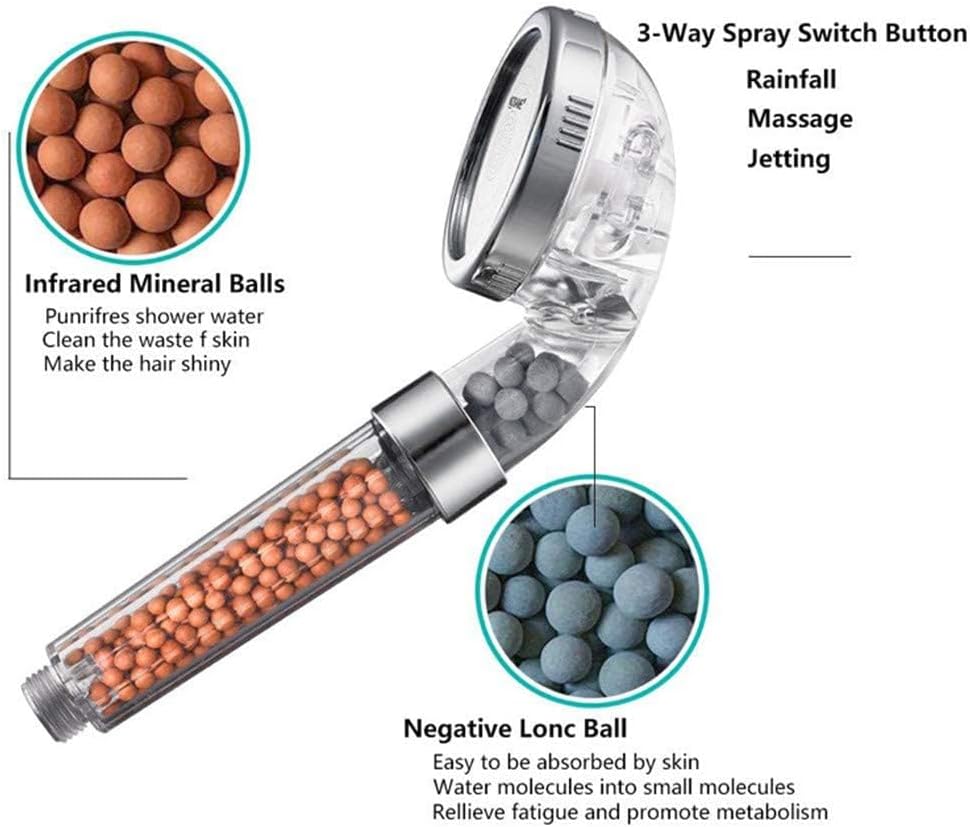 High Pressure Shower Head ionic balls remove chlorine - 3 In 1 High Pressure Ionic Filtration Shower Head Spray Handheld Pressure Ion Filter Hose Transparency Plastic Tube