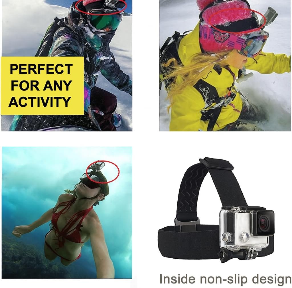 GoPro Head Strap Mount - Adjustable Elastic Head Belt for Action Cameras (Hero 11/10/9/8/7/6/5/4/3, Session & Insta360)