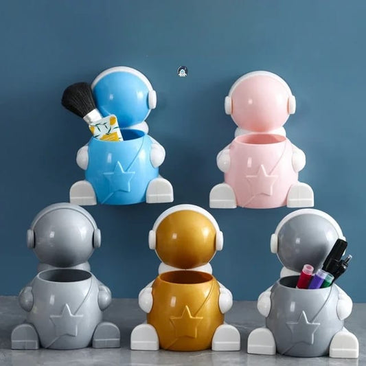 Astronaut Shape Pen Holder Desk Organizer Storage Box Wall Toothbrush Holder Creative Pen Holder