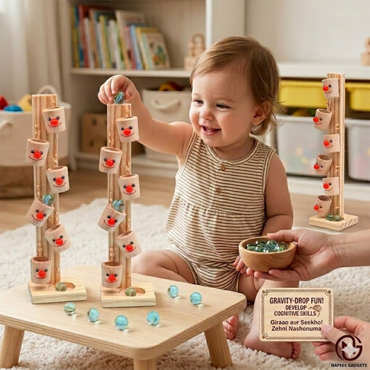 Wooden Clown Marble Run Cascade Toy | Kids Montessori Educational Learning Balance Ball Drop Game