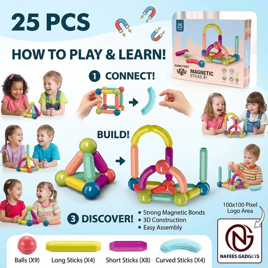 25 PCS Magnetic Sticks & Balls Building Set – Educational STEM Toy for Kids
