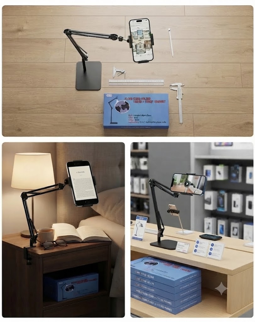 Premium Floor Stand Tablet & Phone Holder – Adjustable Long Arm Mount for Bed, Desk & Live Streaming – Nafees Gadgets