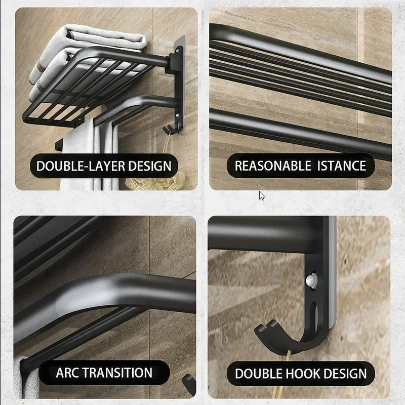 Foldable Wall Mounted Aluminum Towel Bar Rail Wall Rack For Bathroom