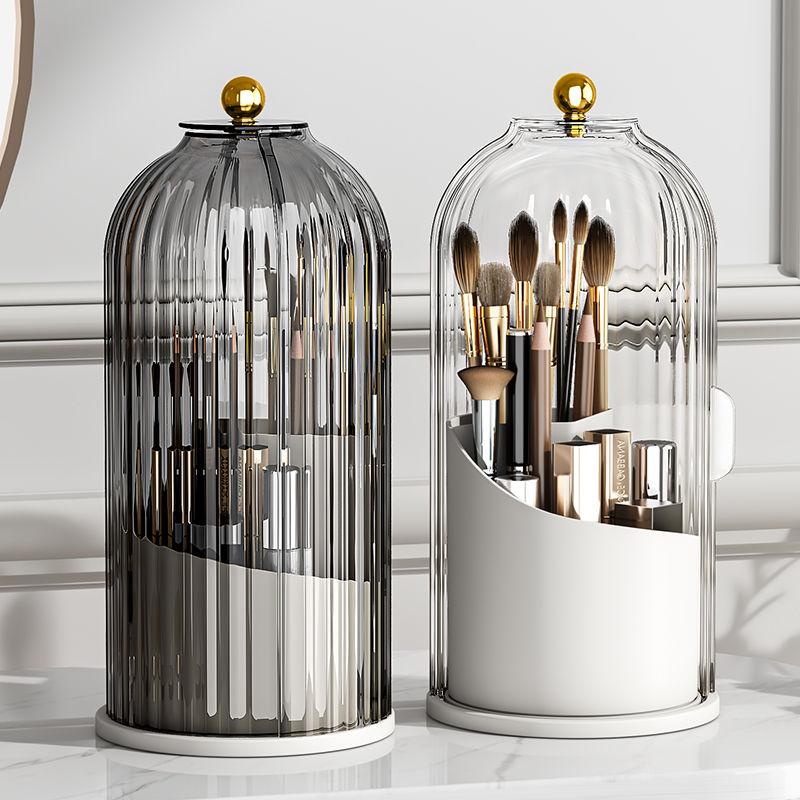 Birdcage 360 Degree Rotating Makeup Brush Holders, with lid clear makeup brush organizer holder caddy,Rotating Dustproof Make Up Brushes Container with Clear Acrylic Cover,for Lipsticks, Bathroom Vanity, Dresser