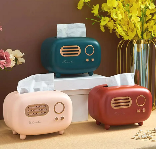 Retro Radio Multifunctional Desktop Tissue Box Cover Holder Vintage Dispenser Storage Napkin Case Tissue Organizer Storage Box Container for Home and Office Use