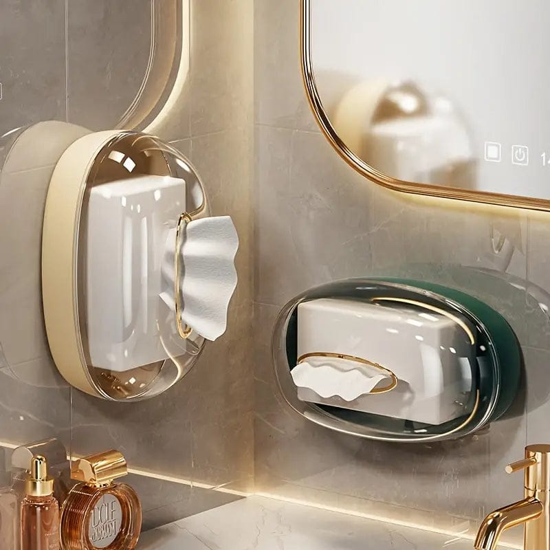 Oval Acrylic Tissue Box Self Adhesive For Facial Tissue Box Napkin Garbage Dispenser For Bathroom Kitchen Office Punch-free Wet Tissue Case Paper Towel Dispenser