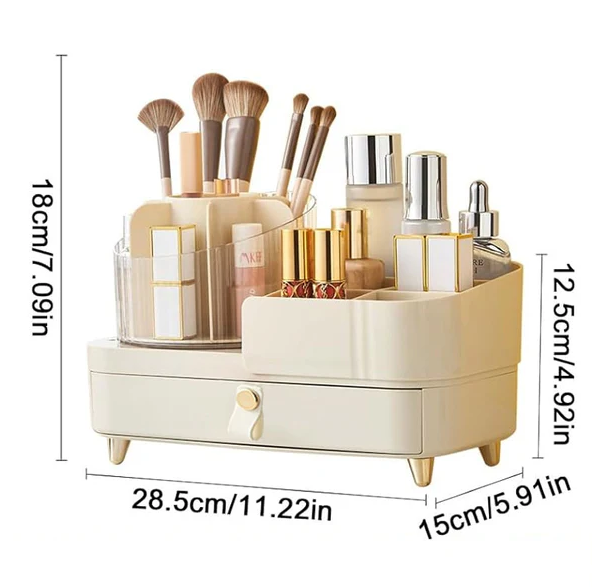 Brushes Holder with Rotatable Compartments Organizer - Beige