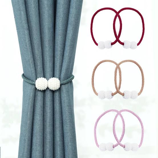 2Pcs Curtain Pearl Magnetic Tiebacks Buckles Straps Ball Punch Free Curtains Hold Clips Curtain Accessories - Multi
