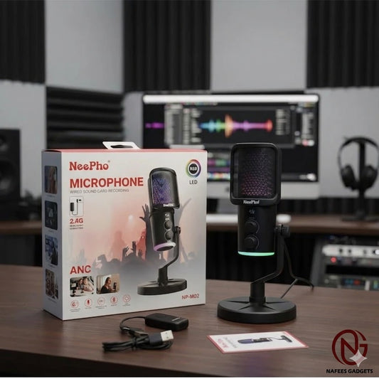 NeePho NP-M02 Wireless RGB Recording Microphone - ANC Noise Cancellation for Gaming, Podcast & Studio