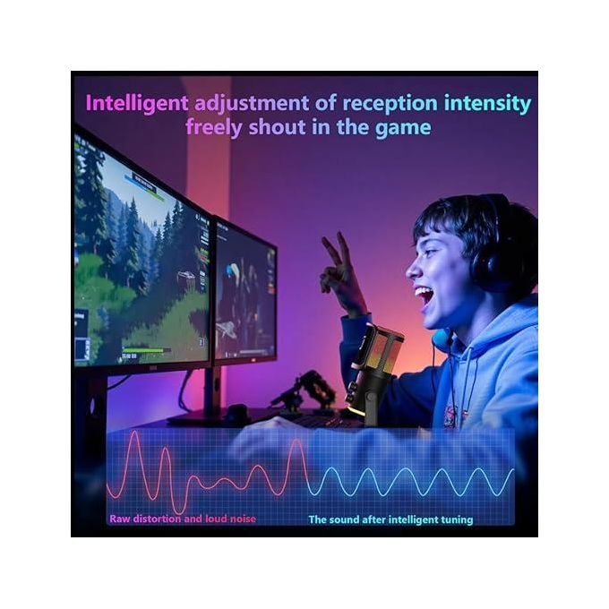 NeePho NP-M02 Wireless RGB Recording Microphone - ANC Noise Cancellation for Gaming, Podcast & Studio