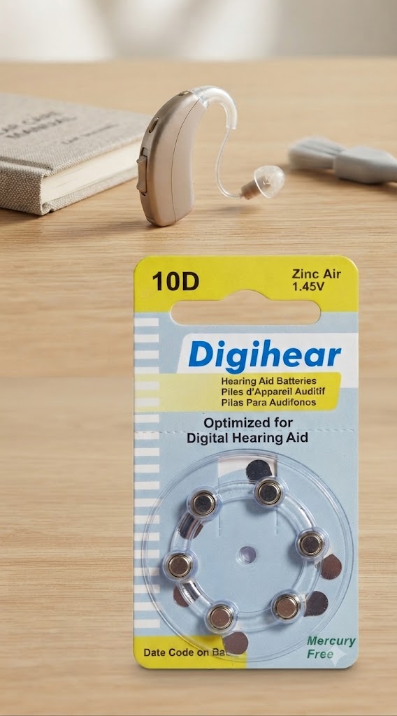 Digihear 10D Hearing Aid Batteries (Size 10) - 1.45V Zinc Air, Long-Lasting Power Pack