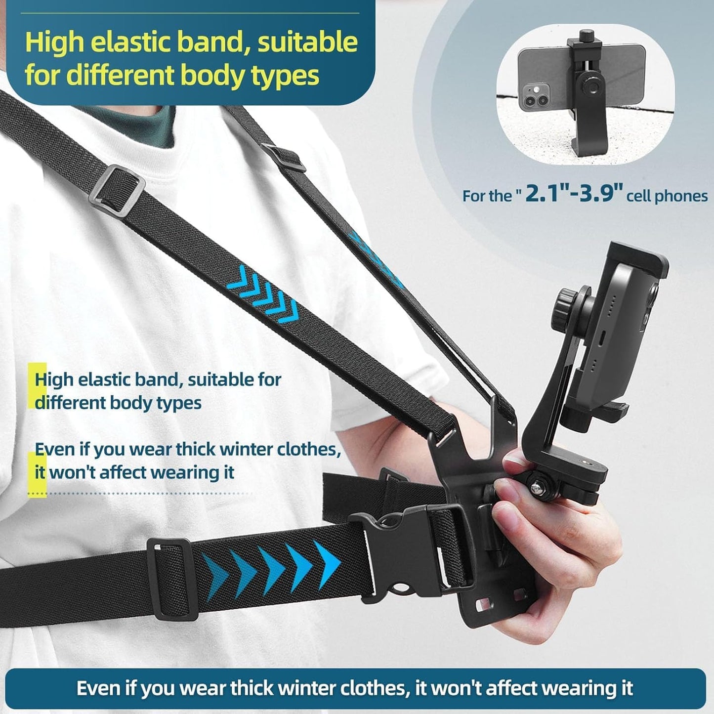 Universal Chest Mount Harness Strap for Smartphones & Action Cameras – Adjustable Body Mount for Vlogging, Bike Riding & Sports Recording