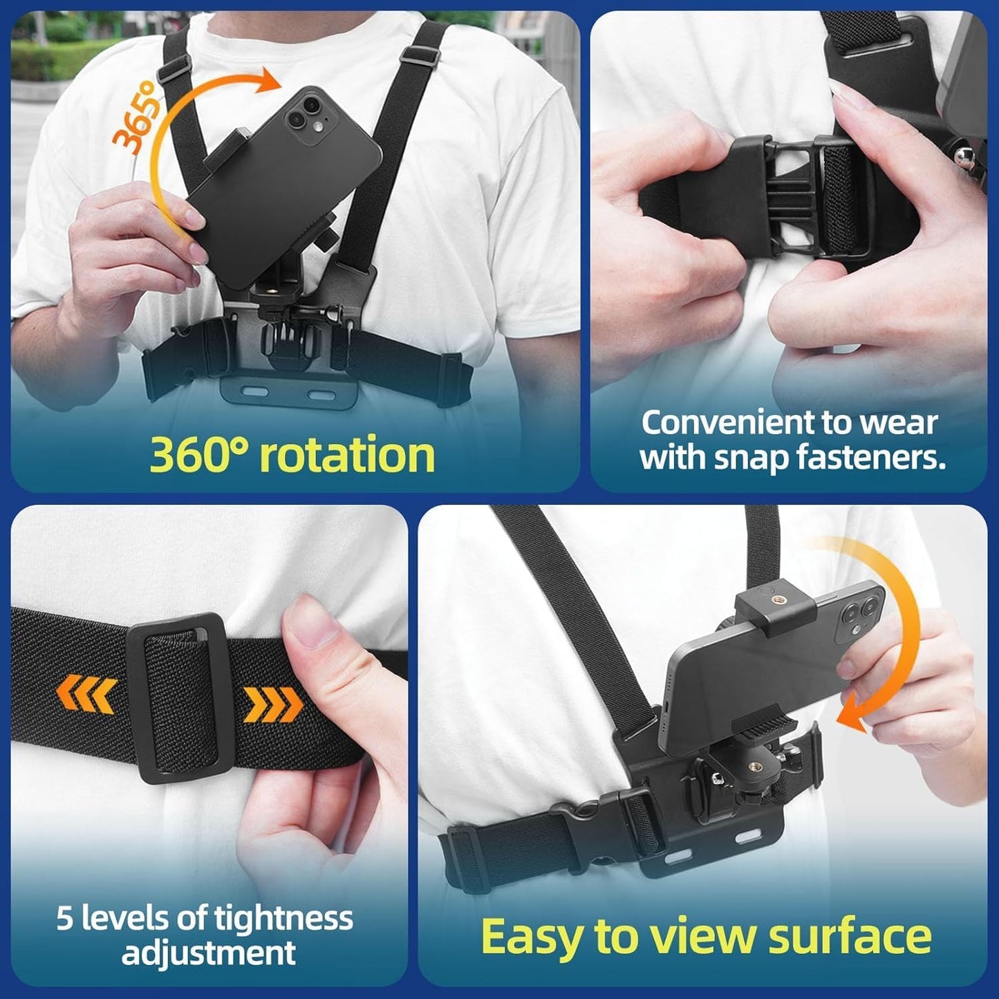 Universal Chest Mount Harness Strap for Smartphones & Action Cameras – Adjustable Body Mount for Vlogging, Bike Riding & Sports Recording